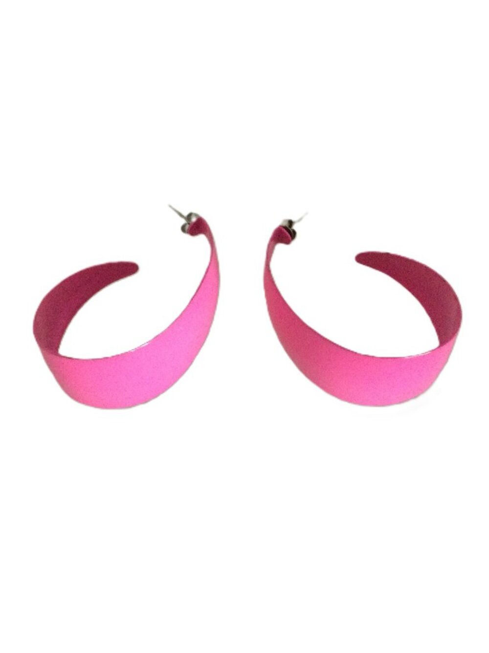 Vintage Hot Pink Enameled Half Hoop Tapered Earrings 2" Drop